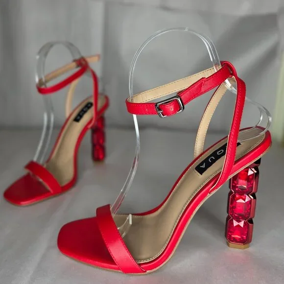 Aqua Women's Dori Red Crystal High Heeled Sandal Heels Size 7.5 - Picture 1 of 6